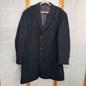 Chaps Mens Black Wool Blend Overcoat Winter Long Jacket Size 48L RN51711